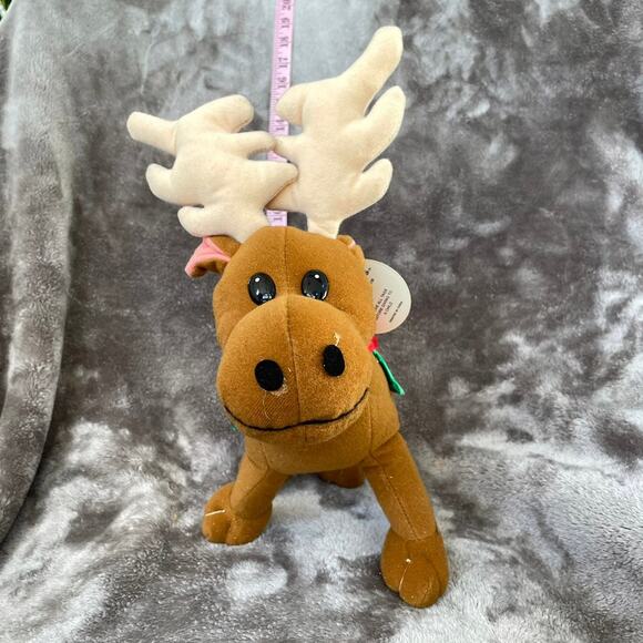 Christmas Moose Plush Merry Chrisimoose Toy 9" Vintage Stuffed Animal Tags READ - Picture 3 of 12